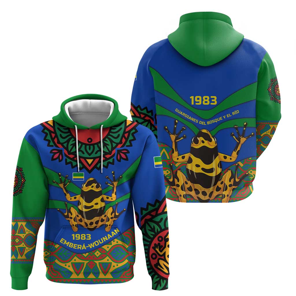 Indigenous Regions of Panama Embera-Wounaan Hoodie Frog Graphic and Indigenous Pattern Guardians of the Forest TS04