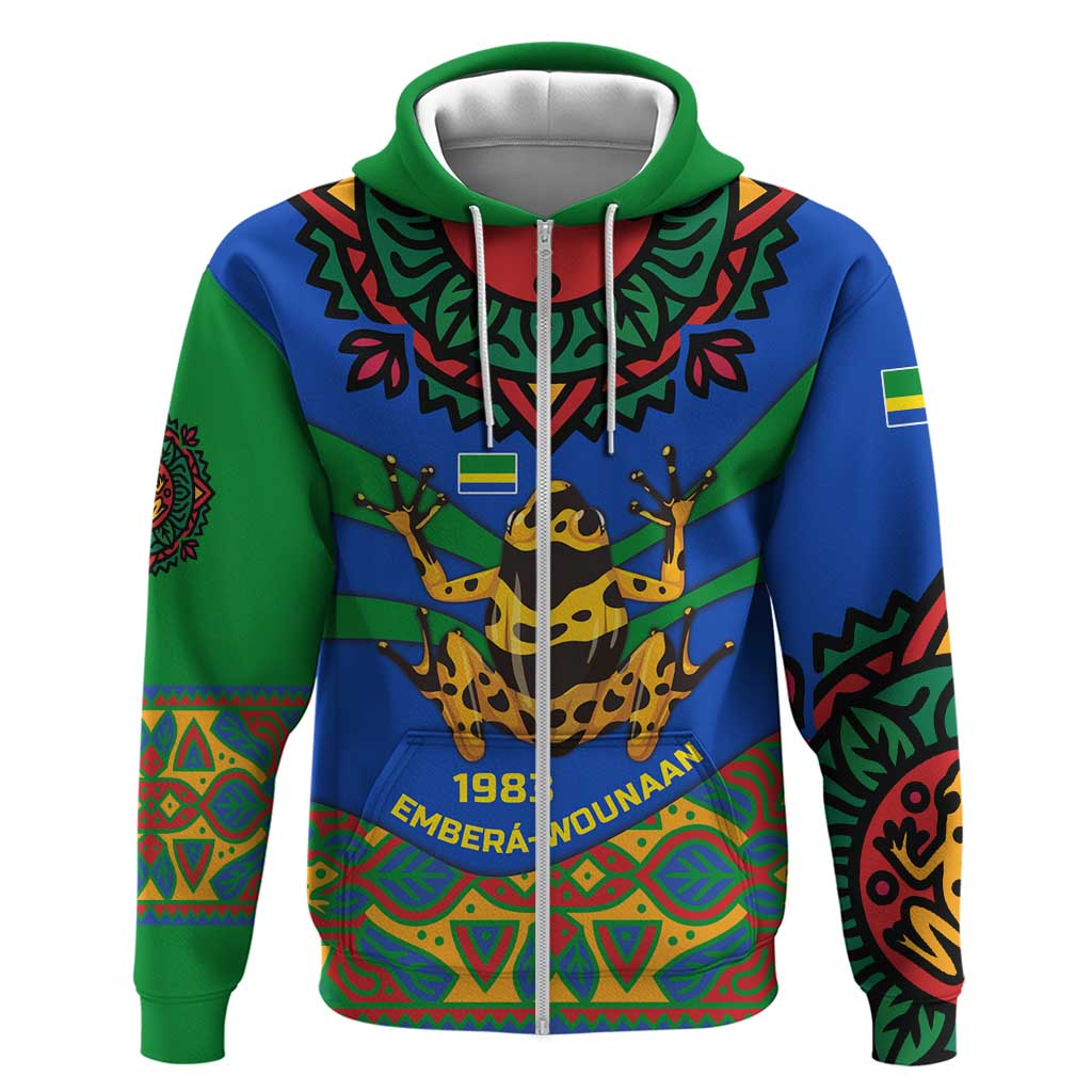 Indigenous Regions of Panama Embera-Wounaan Hoodie Frog Graphic and Indigenous Pattern Guardians of the Forest TS04