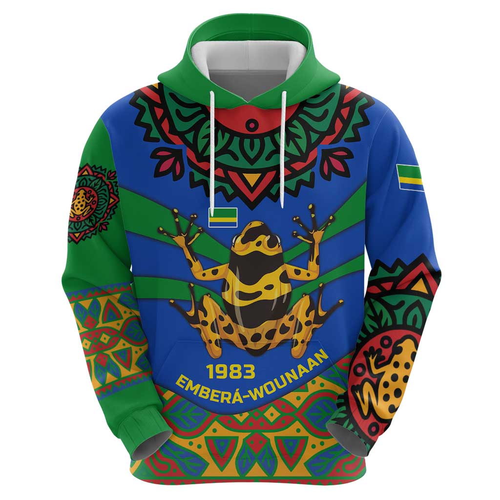 Indigenous Regions of Panama Embera-Wounaan Hoodie Frog Graphic and Indigenous Pattern Guardians of the Forest TS04