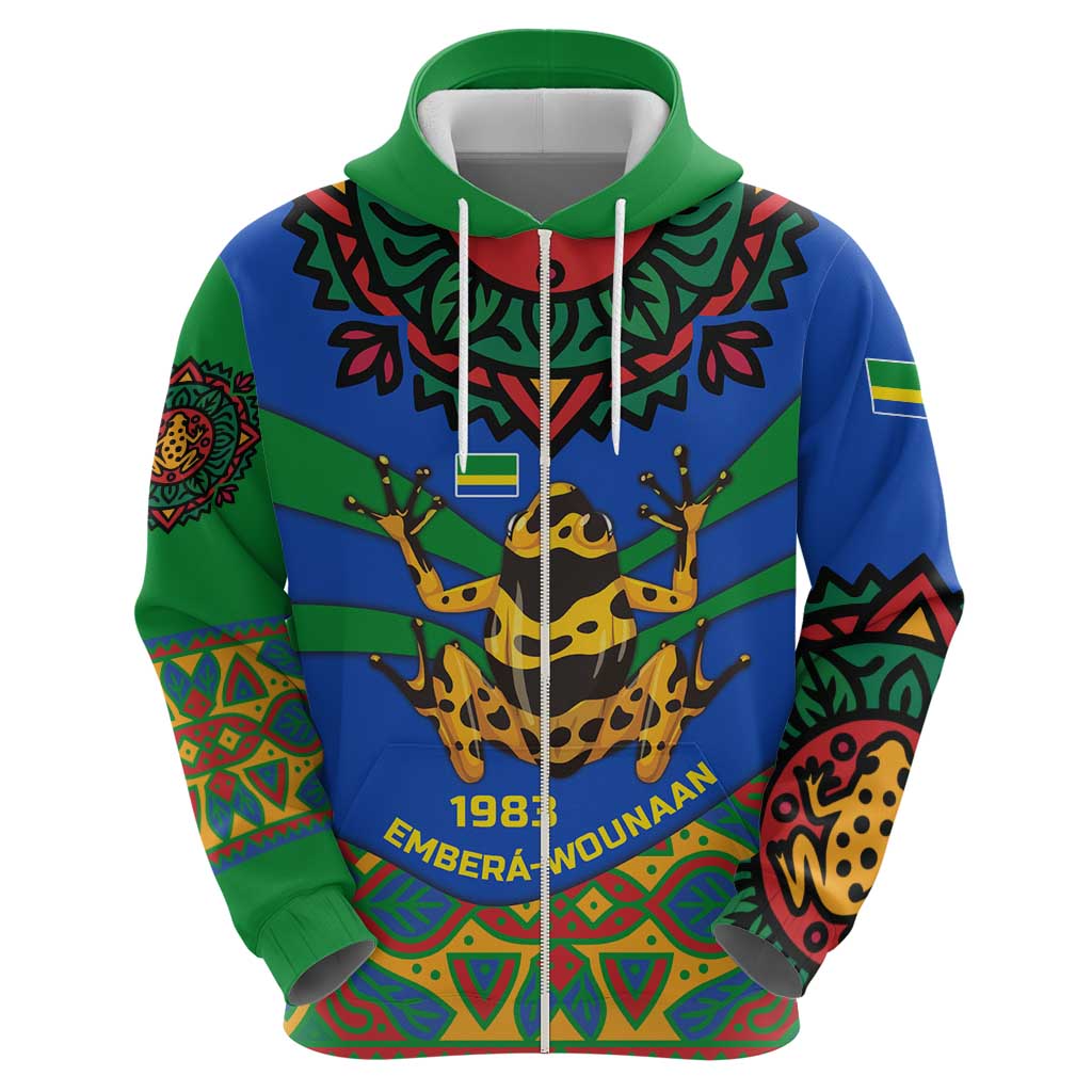 Indigenous Regions of Panama Embera-Wounaan Hoodie Frog Graphic and Indigenous Pattern Guardians of the Forest TS04