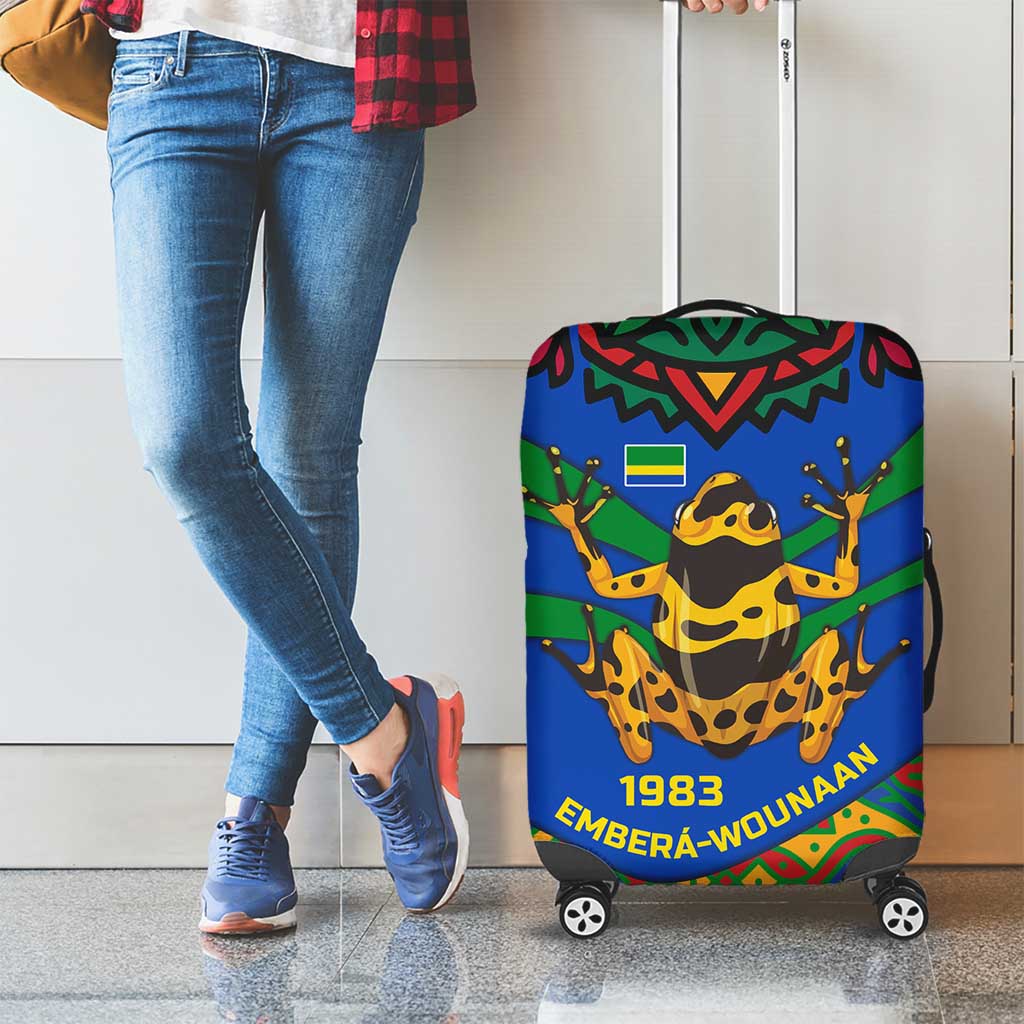 Indigenous Regions of Panama Embera-Wounaan Luggage Cover Frog Graphic and Indigenous Pattern Guardians of the Forest TS04