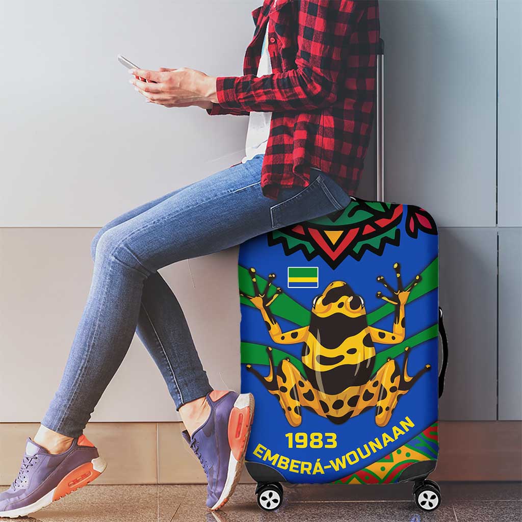 Indigenous Regions of Panama Embera-Wounaan Luggage Cover Frog Graphic and Indigenous Pattern Guardians of the Forest TS04