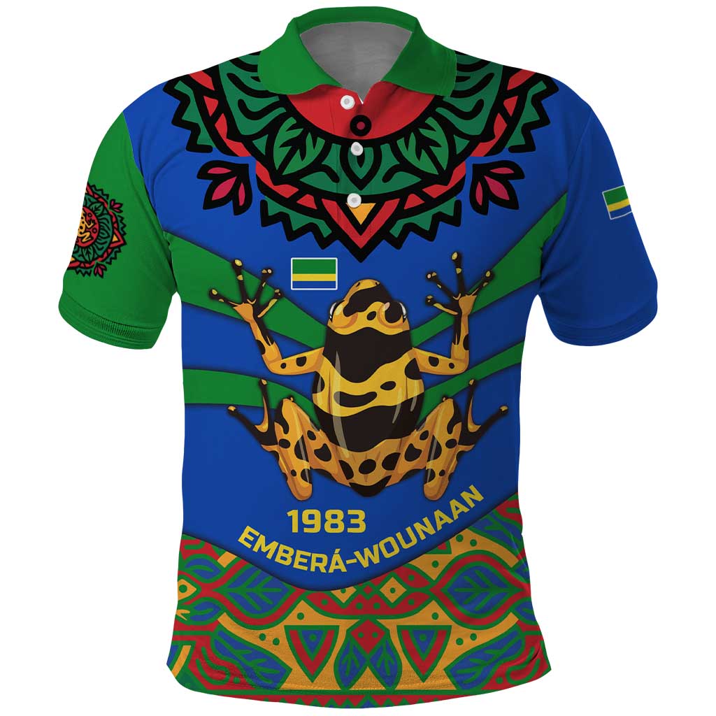 Indigenous Regions of Panama Embera-Wounaan Polo Shirt Frog Graphic and Indigenous Pattern Guardians of the Forest TS04