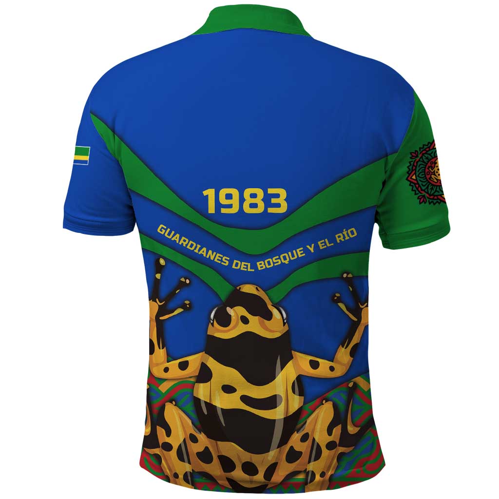 Indigenous Regions of Panama Embera-Wounaan Polo Shirt Frog Graphic and Indigenous Pattern Guardians of the Forest TS04
