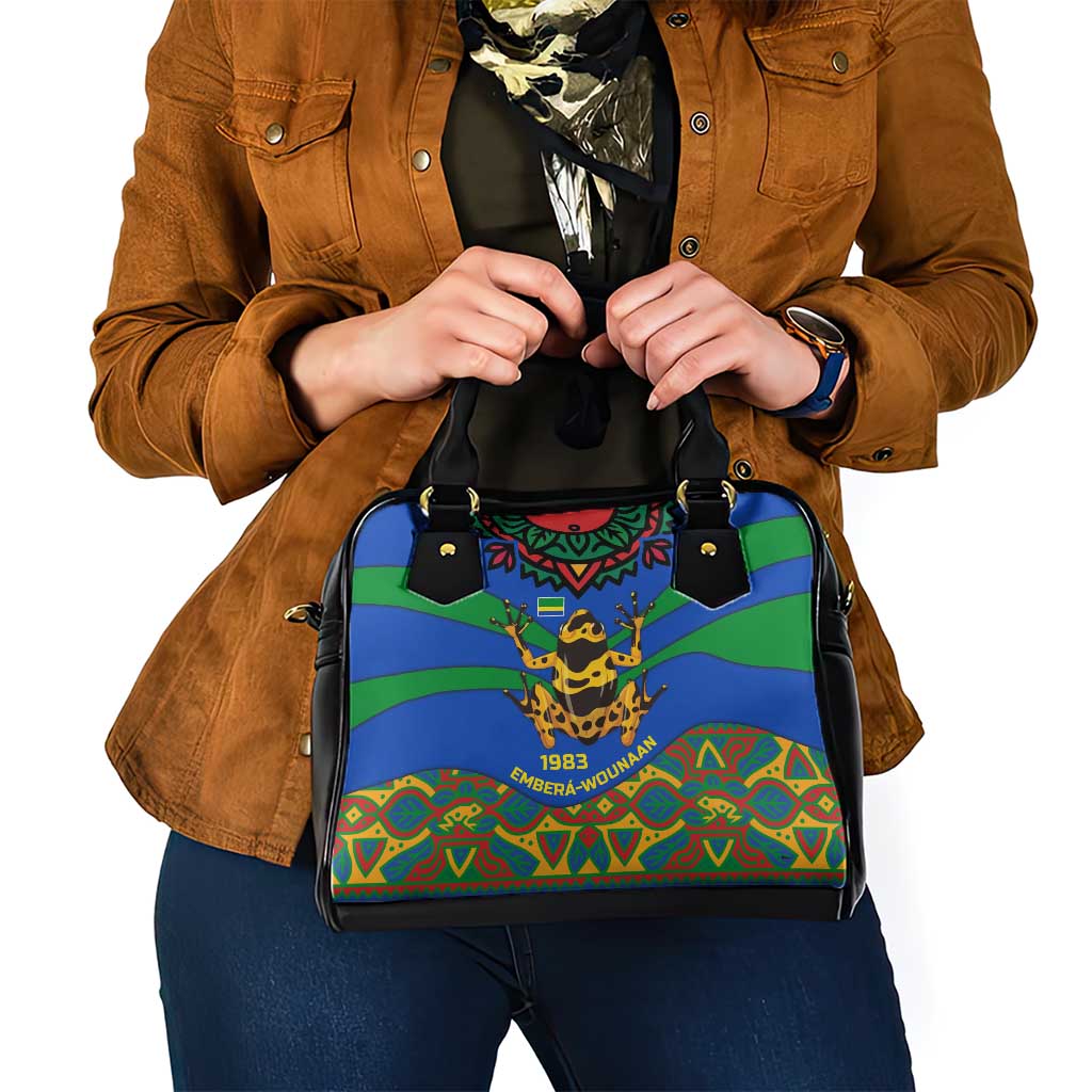 Indigenous Regions of Panama Embera-Wounaan Shoulder Handbag Frog Graphic and Indigenous Pattern Guardians of the Forest TS04