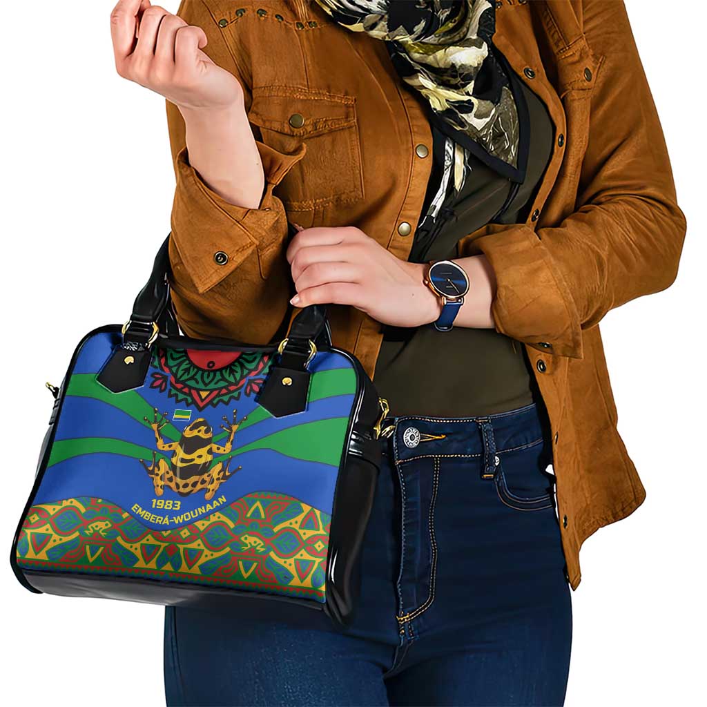 Indigenous Regions of Panama Embera-Wounaan Shoulder Handbag Frog Graphic and Indigenous Pattern Guardians of the Forest TS04