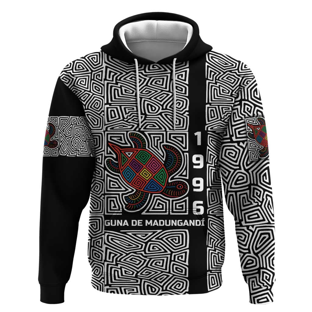 Indigenous Regions of Panama Guna de Madungandí Hoodie with Colorful Turtle and Black White Geometric Pattern TS04