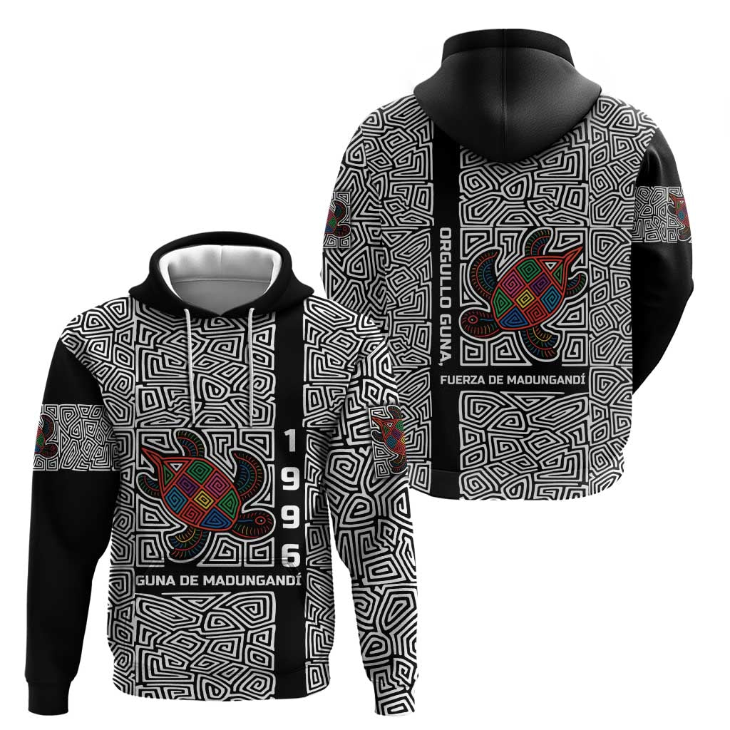 Indigenous Regions of Panama Guna de Madungandí Hoodie with Colorful Turtle and Black White Geometric Pattern TS04