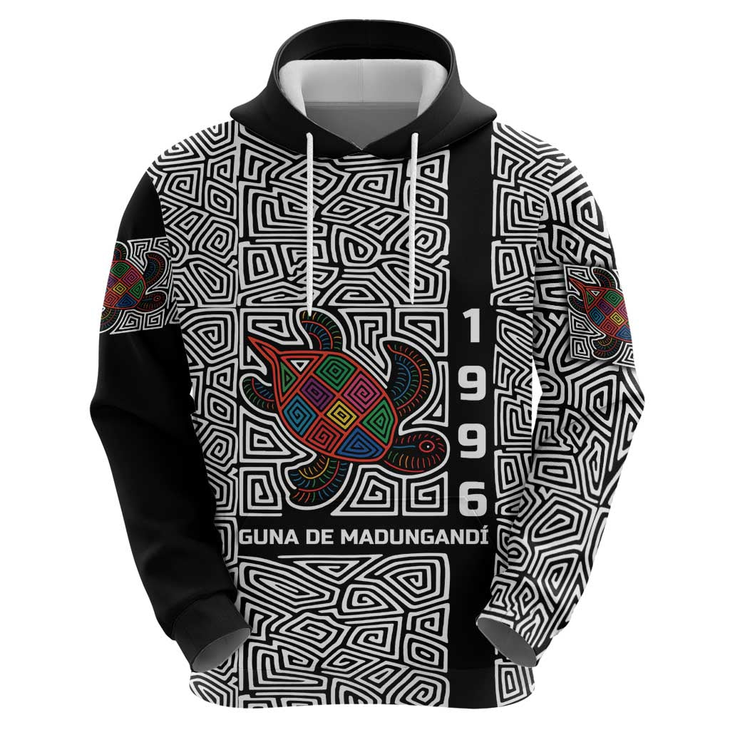 Indigenous Regions of Panama Guna de Madungandí Hoodie with Colorful Turtle and Black White Geometric Pattern TS04