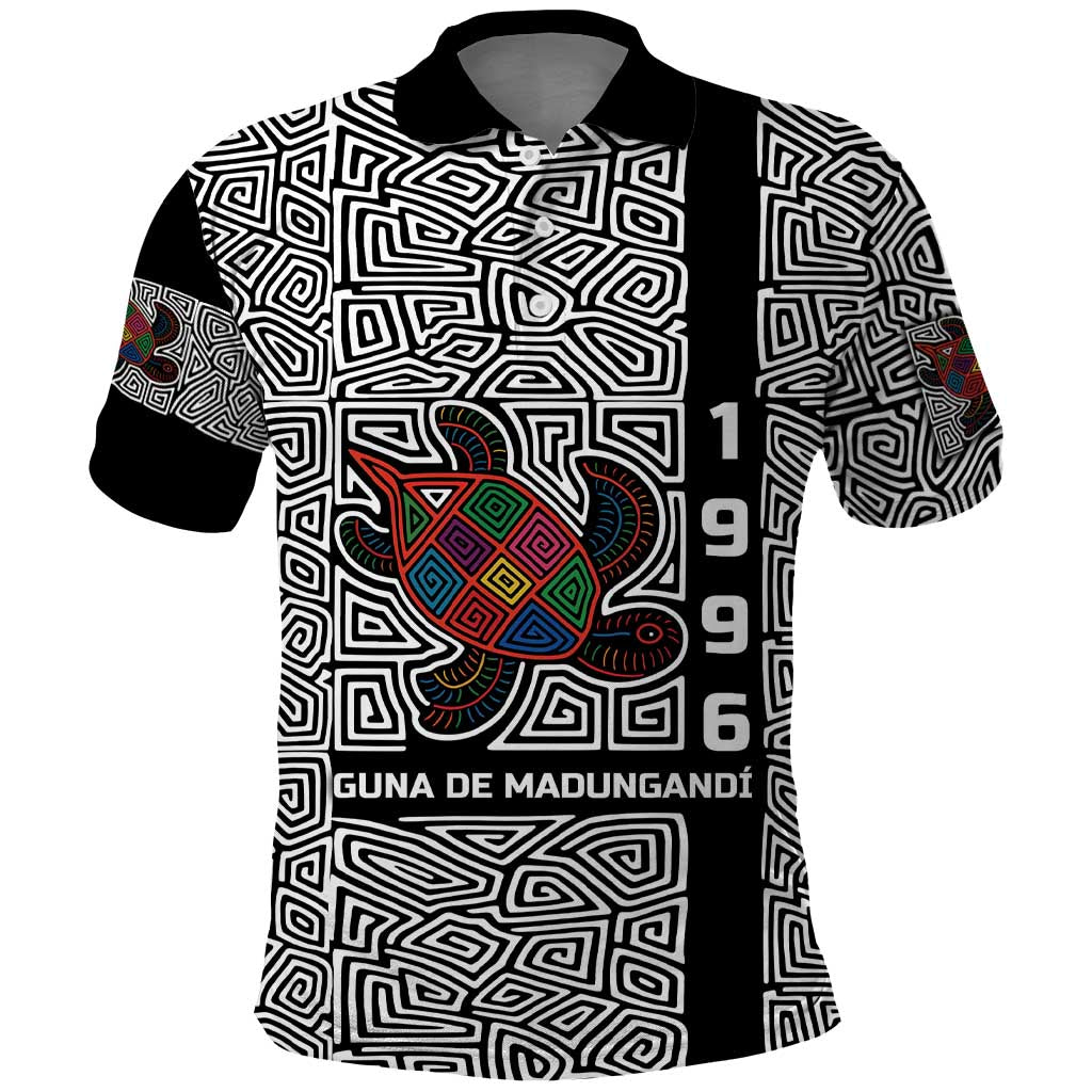 Indigenous Regions of Panama Guna de Madungandí Polo Shirt with Colorful Turtle and Black White Geometric Pattern TS04