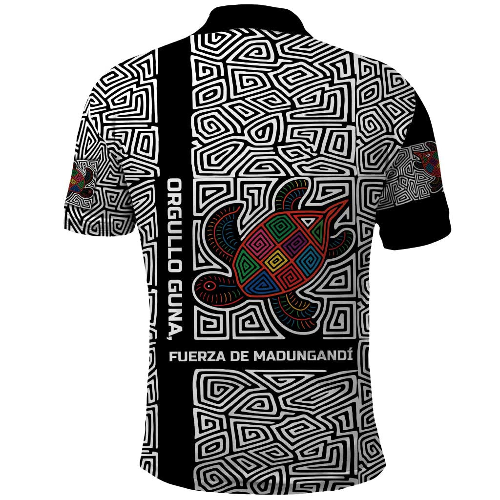 Indigenous Regions of Panama Guna de Madungandí Polo Shirt with Colorful Turtle and Black White Geometric Pattern TS04