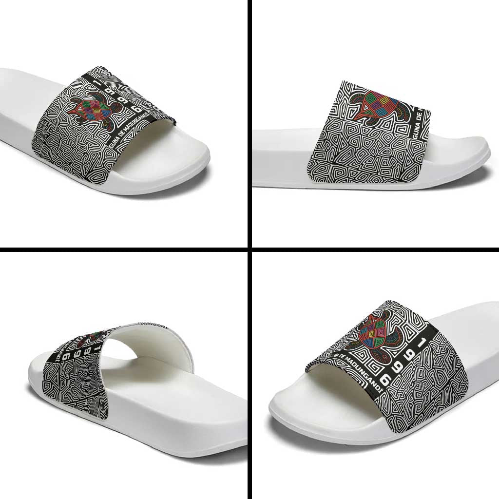 Indigenous Regions of Panama Guna de Madungandí Slide Sandals with Colorful Turtle and Black White Geometric Pattern TS04