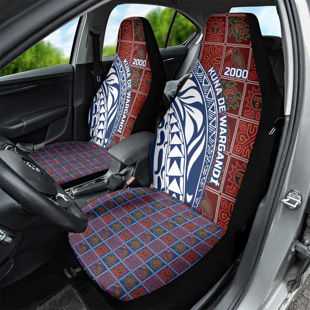 Indigenous Regions of Panama Guna de Wargandí Car Seat Cover with Tribal Pattern and Blue White Nature and People TS04