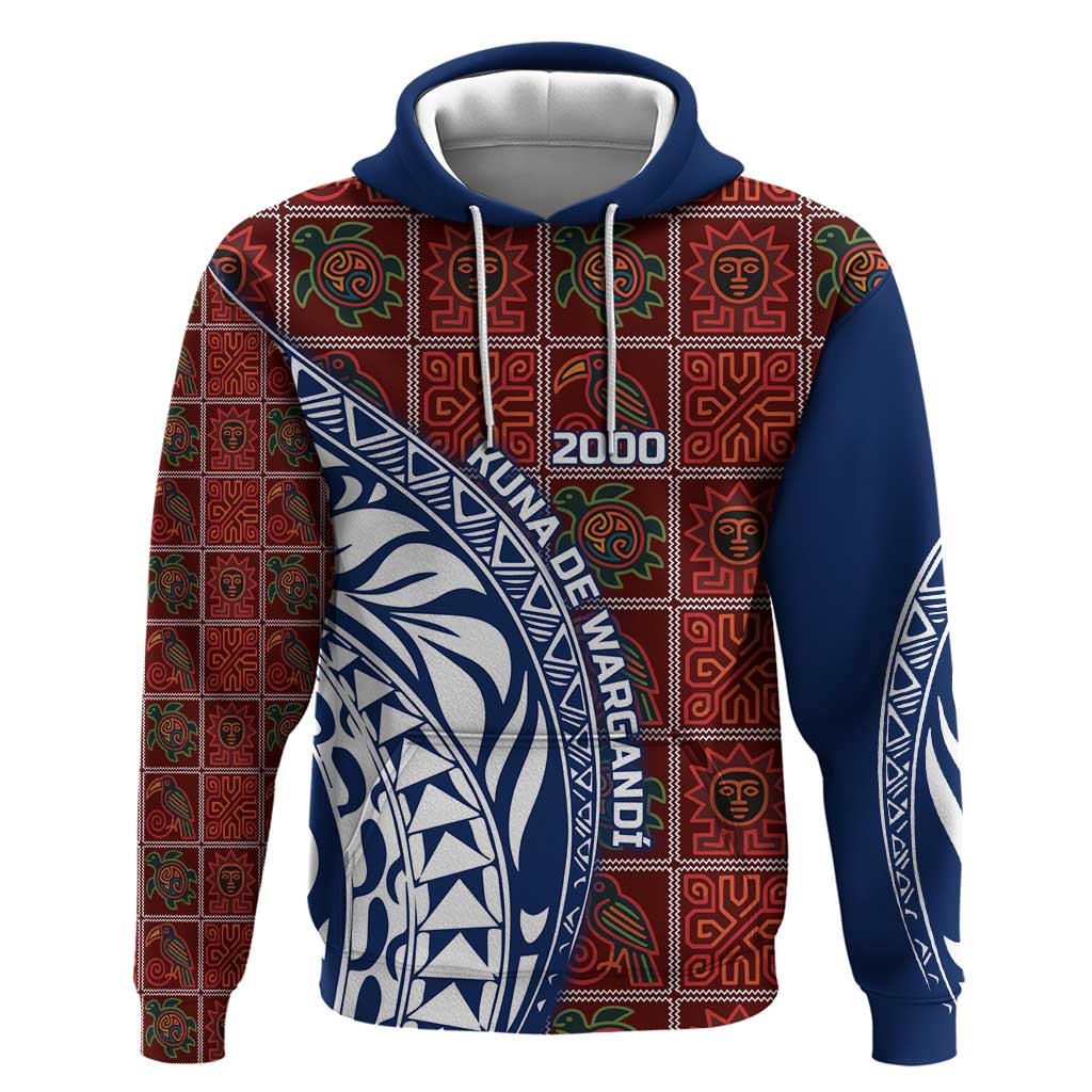 Indigenous Regions of Panama Guna de Wargandí Hoodie with Tribal Pattern and Blue White Nature and People TS04