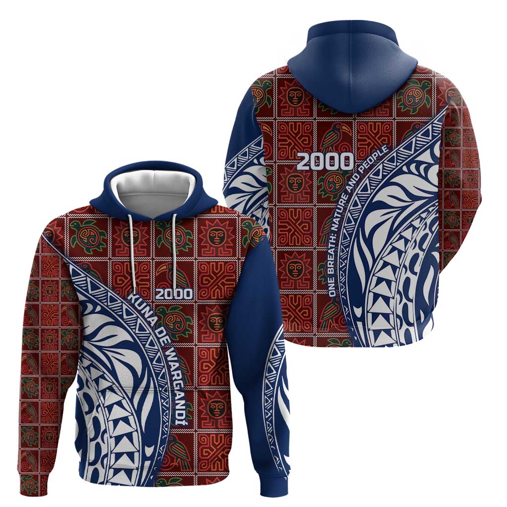 Indigenous Regions of Panama Guna de Wargandí Hoodie with Tribal Pattern and Blue White Nature and People TS04