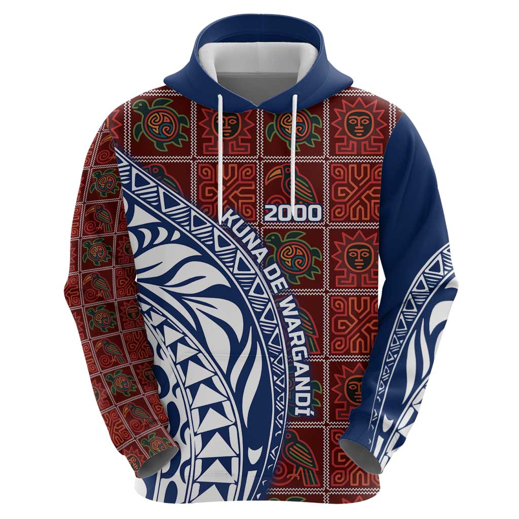 Indigenous Regions of Panama Guna de Wargandí Hoodie with Tribal Pattern and Blue White Nature and People TS04