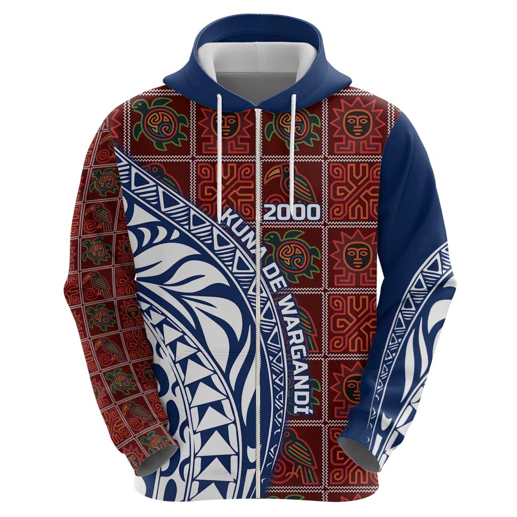 Indigenous Regions of Panama Guna de Wargandí Hoodie with Tribal Pattern and Blue White Nature and People TS04