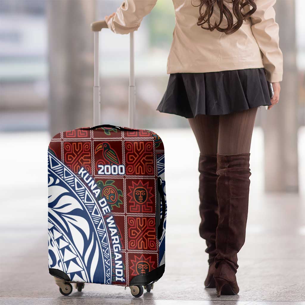 Indigenous Regions of Panama Guna de Wargandí Luggage Cover with Tribal Pattern and Blue White Nature and People TS04
