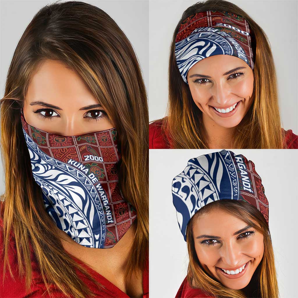Indigenous Regions of Panama Guna de Wargandí Neck Gaiter with Tribal Pattern and Blue White Nature and People TS04