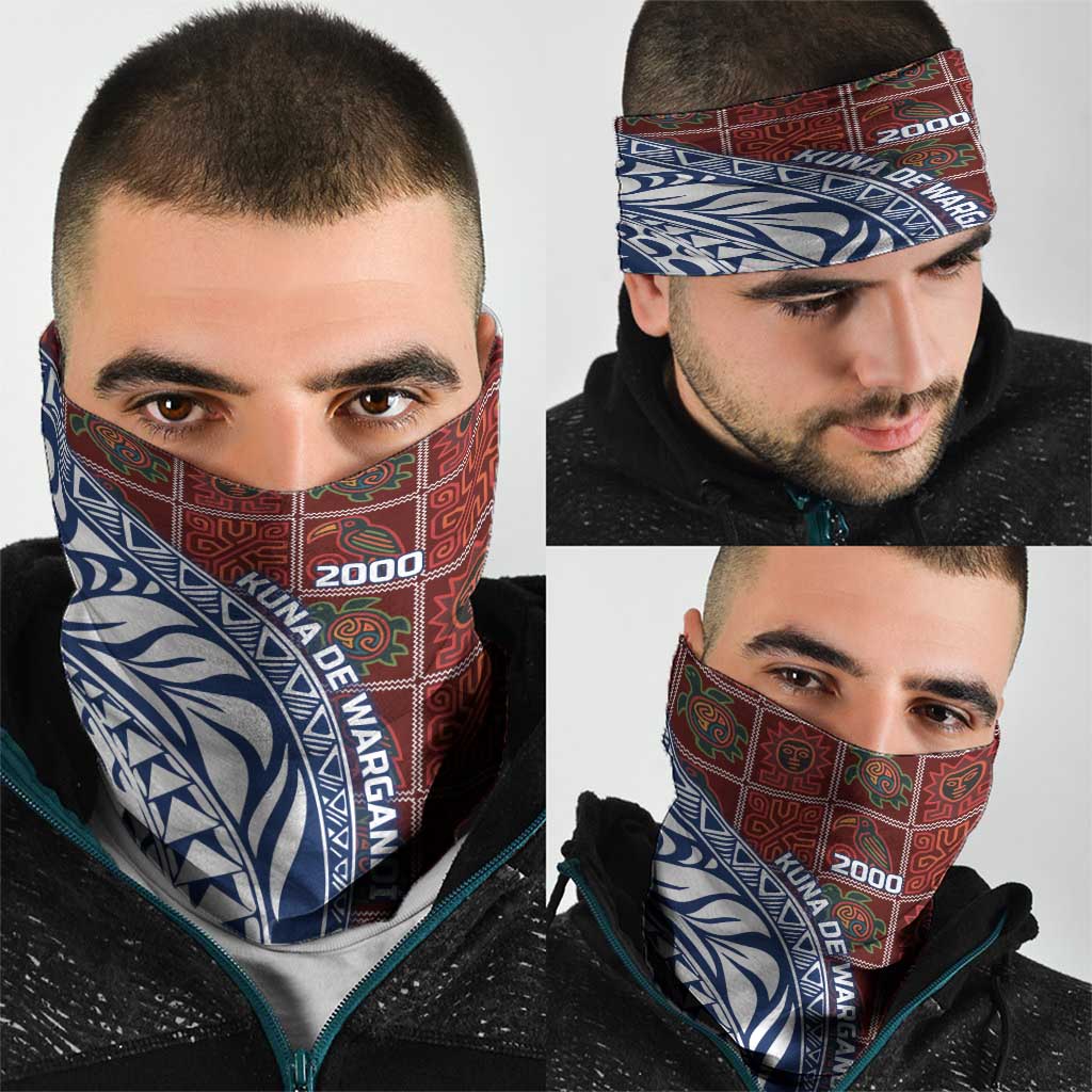 Indigenous Regions of Panama Guna de Wargandí Neck Gaiter with Tribal Pattern and Blue White Nature and People TS04