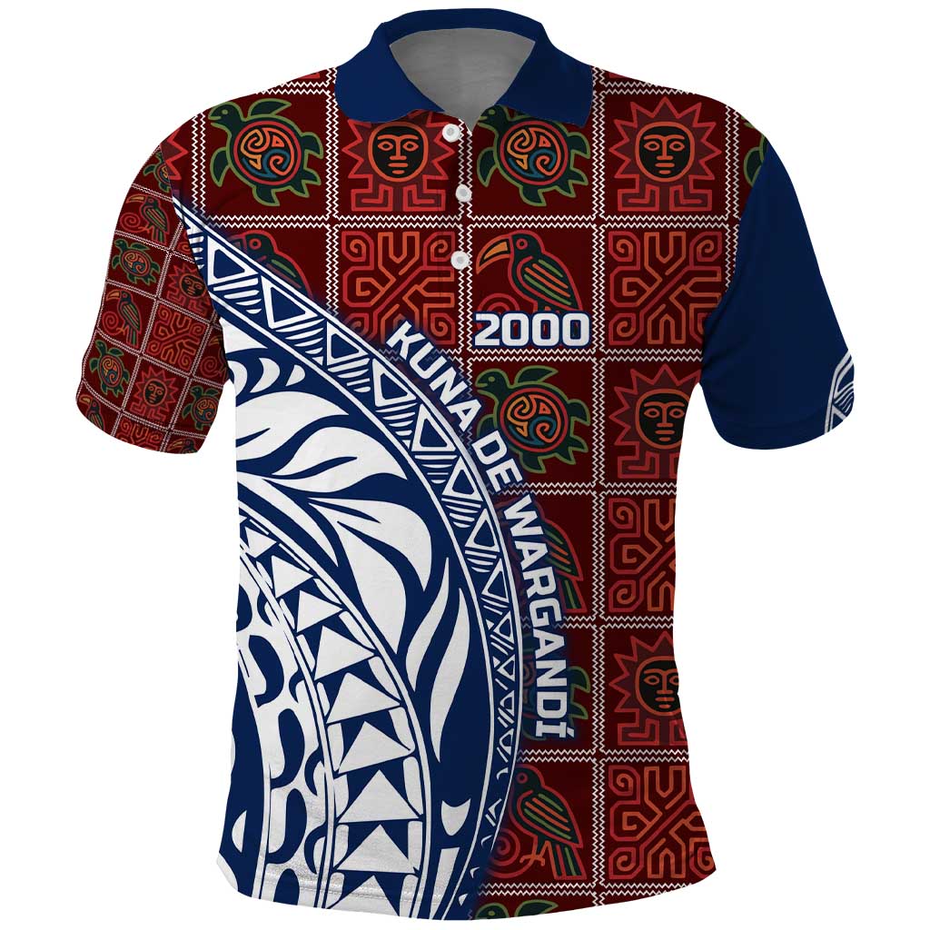 Indigenous Regions of Panama Guna de Wargandí Polo Shirt with Tribal Pattern and Blue White Nature and People TS04