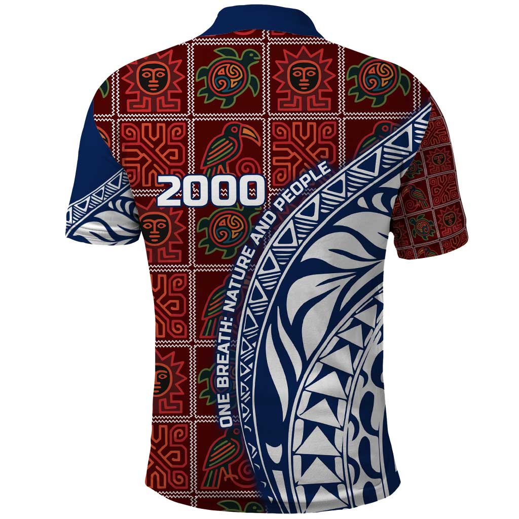 Indigenous Regions of Panama Guna de Wargandí Polo Shirt with Tribal Pattern and Blue White Nature and People TS04