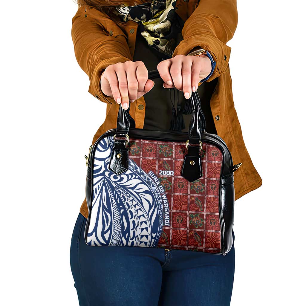 Indigenous Regions of Panama Guna de Wargandí Shoulder Handbag with Tribal Pattern and Blue White Nature and People TS04