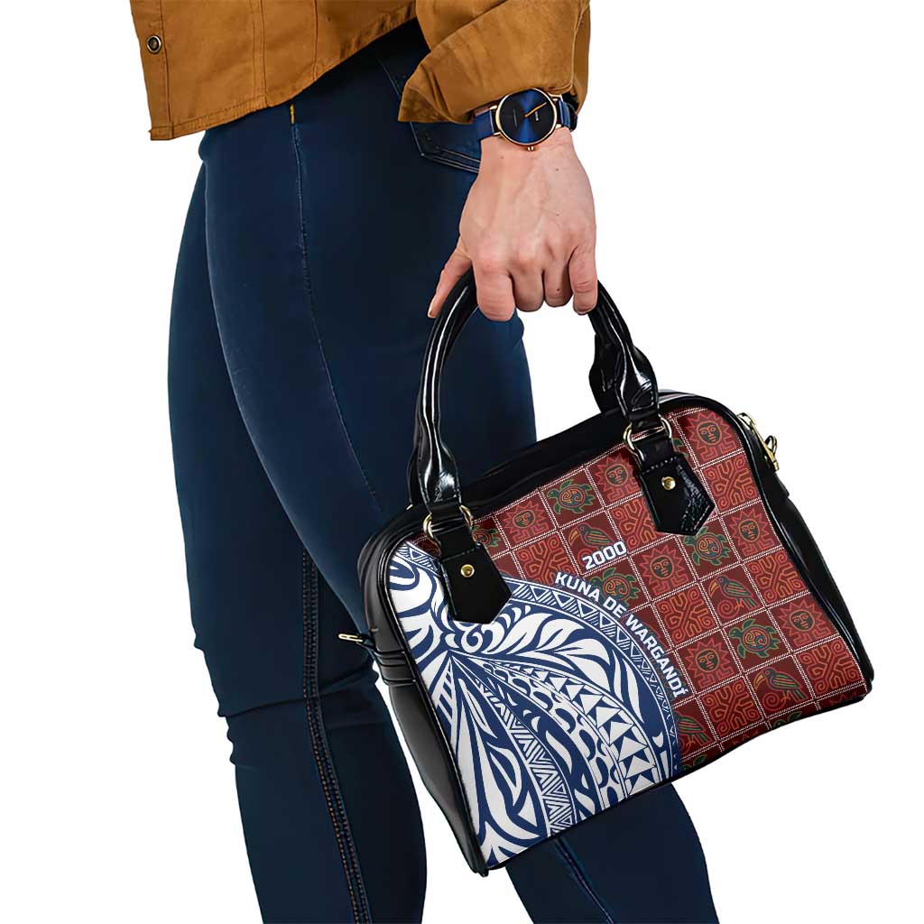 Indigenous Regions of Panama Guna de Wargandí Shoulder Handbag with Tribal Pattern and Blue White Nature and People TS04