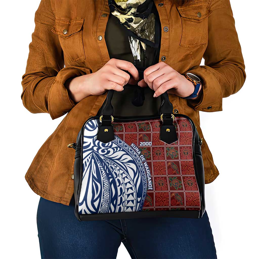 Indigenous Regions of Panama Guna de Wargandí Shoulder Handbag with Tribal Pattern and Blue White Nature and People TS04