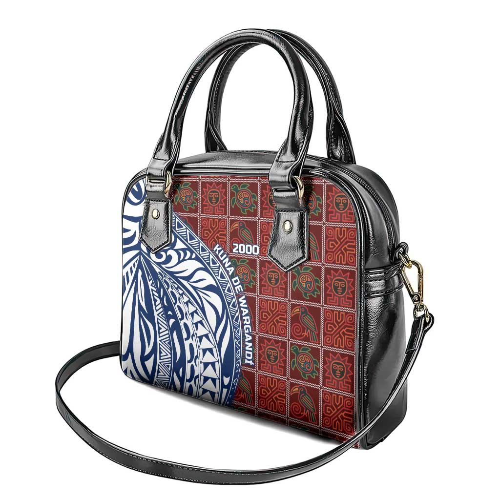 Indigenous Regions of Panama Guna de Wargandí Shoulder Handbag with Tribal Pattern and Blue White Nature and People TS04