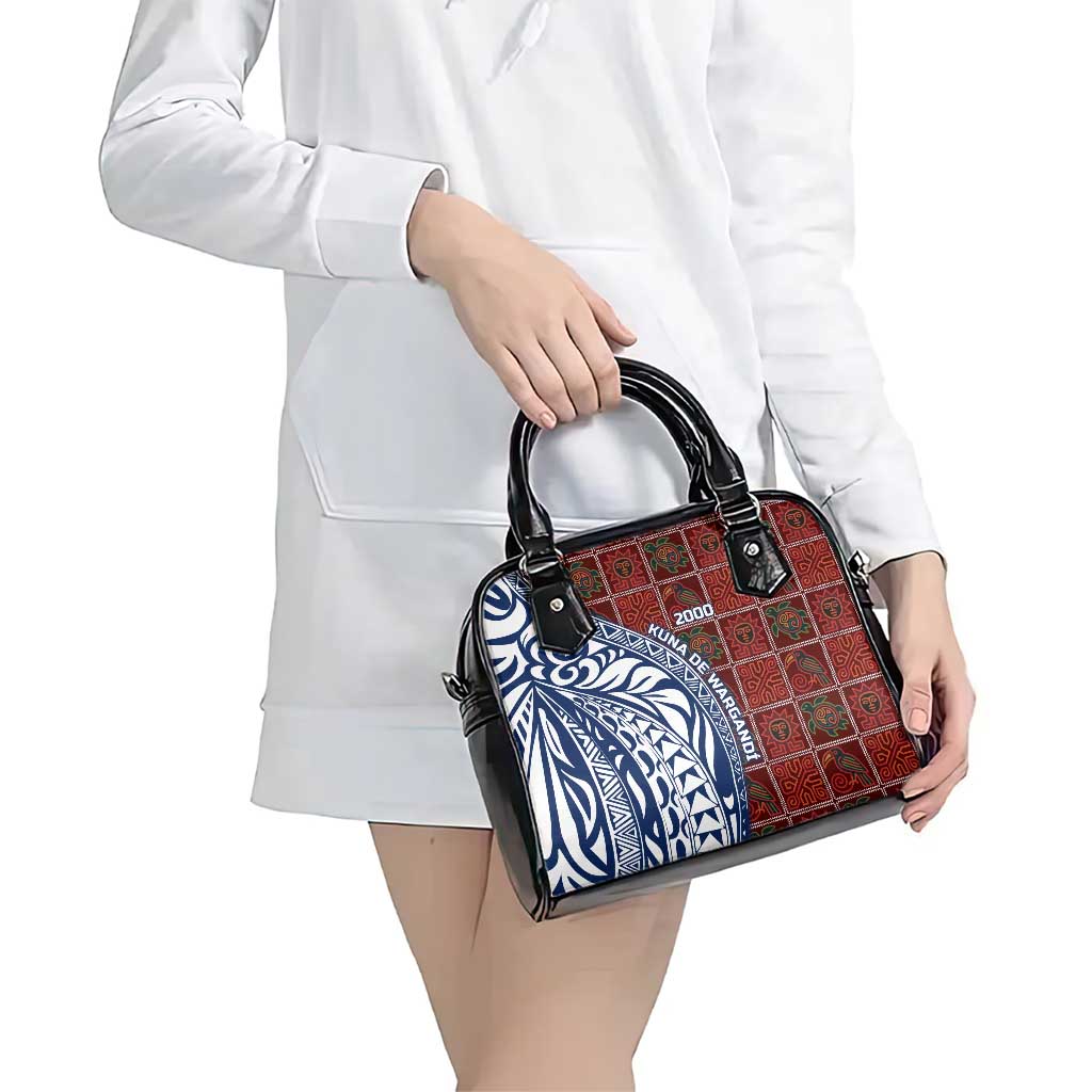 Indigenous Regions of Panama Guna de Wargandí Shoulder Handbag with Tribal Pattern and Blue White Nature and People TS04