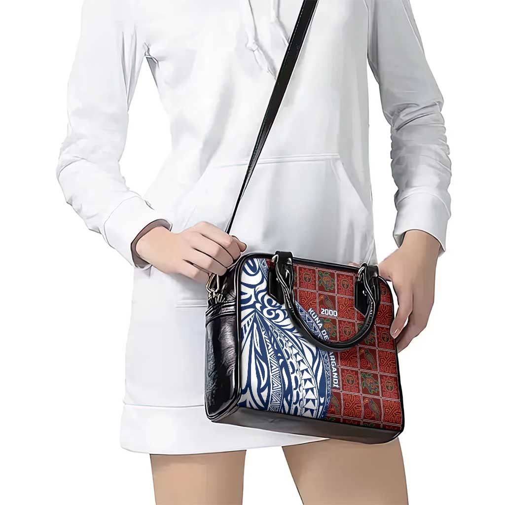 Indigenous Regions of Panama Guna de Wargandí Shoulder Handbag with Tribal Pattern and Blue White Nature and People TS04