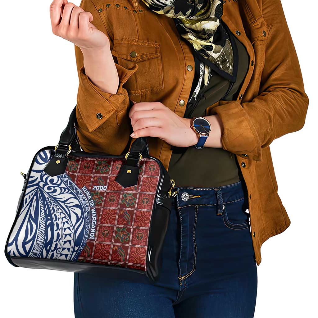 Indigenous Regions of Panama Guna de Wargandí Shoulder Handbag with Tribal Pattern and Blue White Nature and People TS04