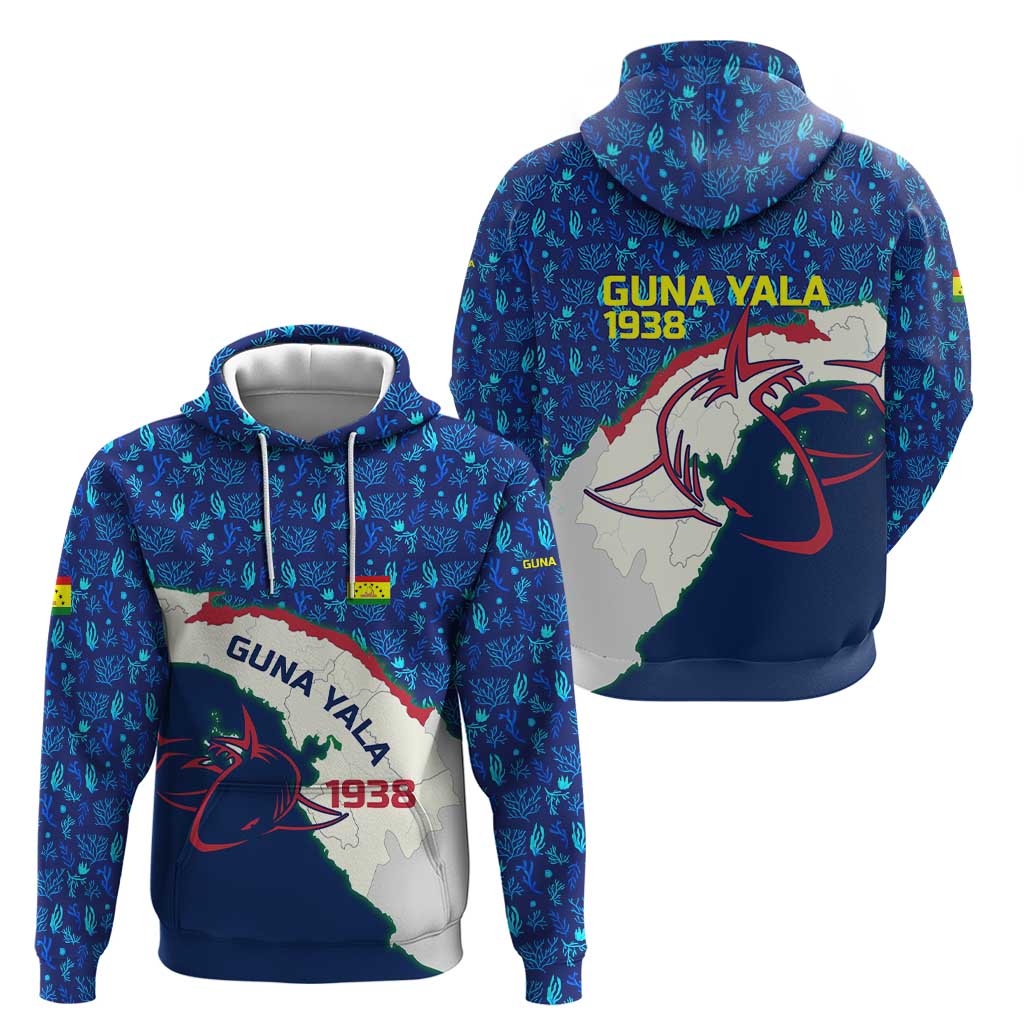 Indigenous Regions of Panama Guna Yala Hoodie with Regional Map Lobster Graphic and Coral Pattern 1938 TS04