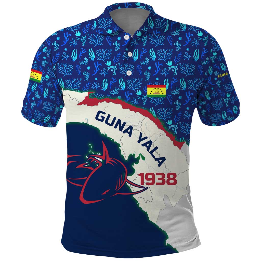 Indigenous Regions of Panama Guna Yala Polo Shirt with Regional Map Lobster Graphic and Coral Pattern 1938 TS04