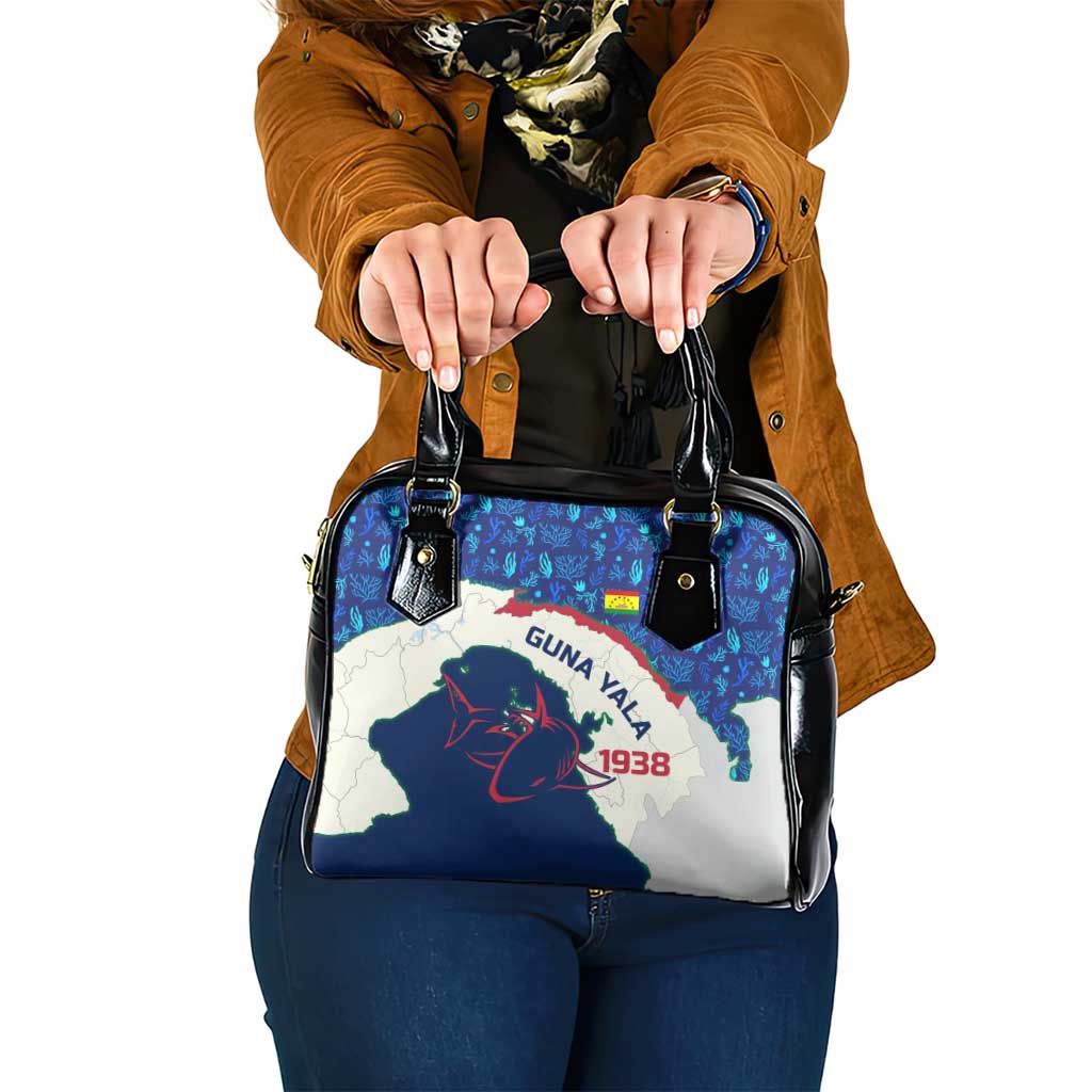 Indigenous Regions of Panama Guna Yala Shoulder Handbag with Regional Map Lobster Graphic and Coral Pattern 1938 TS04