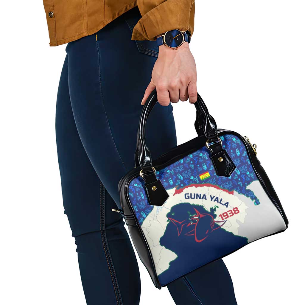 Indigenous Regions of Panama Guna Yala Shoulder Handbag with Regional Map Lobster Graphic and Coral Pattern 1938 TS04