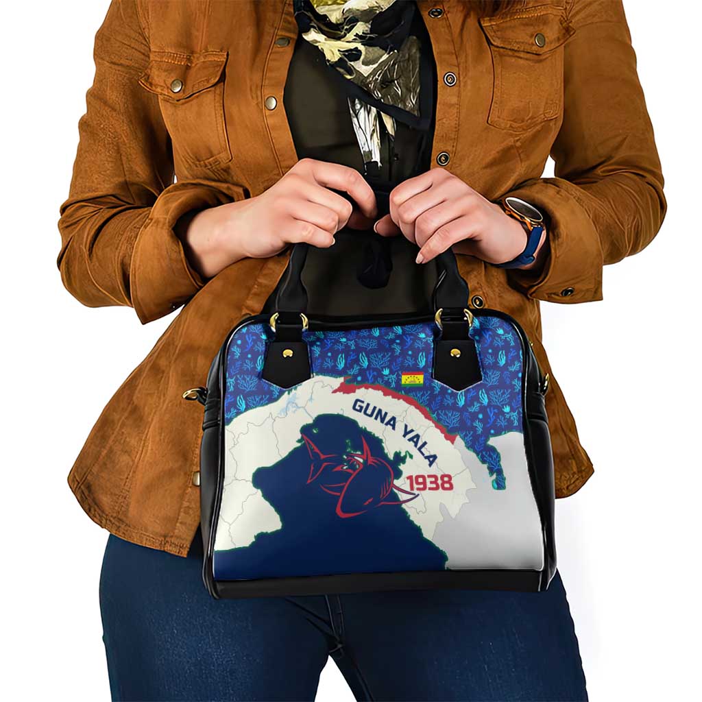 Indigenous Regions of Panama Guna Yala Shoulder Handbag with Regional Map Lobster Graphic and Coral Pattern 1938 TS04