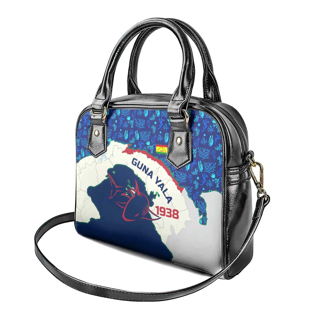 Indigenous Regions of Panama Guna Yala Shoulder Handbag with Regional Map Lobster Graphic and Coral Pattern 1938 TS04