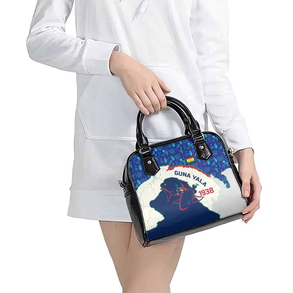 Indigenous Regions of Panama Guna Yala Shoulder Handbag with Regional Map Lobster Graphic and Coral Pattern 1938 TS04