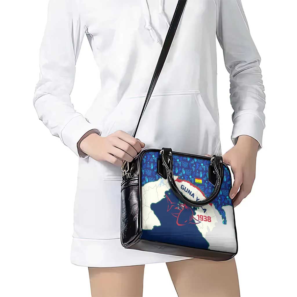 Indigenous Regions of Panama Guna Yala Shoulder Handbag with Regional Map Lobster Graphic and Coral Pattern 1938 TS04