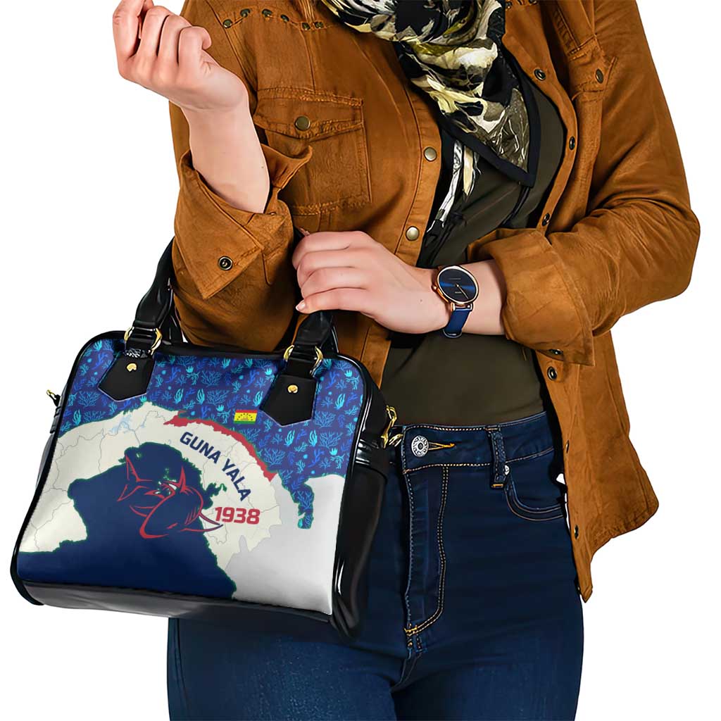 Indigenous Regions of Panama Guna Yala Shoulder Handbag with Regional Map Lobster Graphic and Coral Pattern 1938 TS04