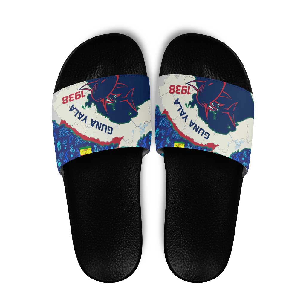Indigenous Regions of Panama Guna Yala Slide Sandals with Regional Map Lobster Graphic and Coral Pattern 1938 TS04
