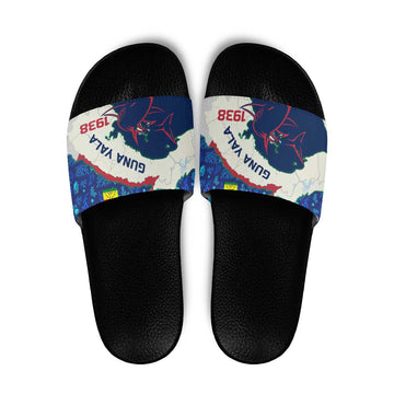 Indigenous Regions of Panama Guna Yala Slide Sandals with Regional Map Lobster Graphic and Coral Pattern 1938 TS04