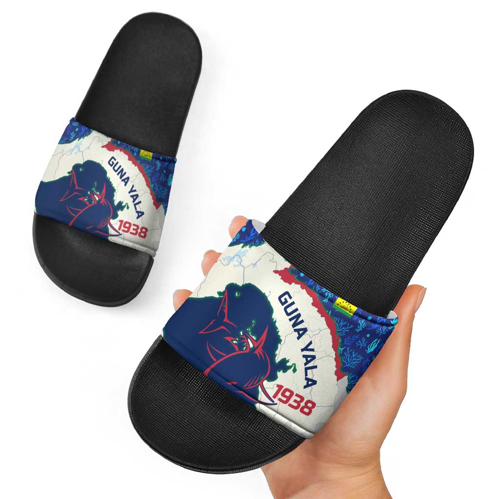 Indigenous Regions of Panama Guna Yala Slide Sandals with Regional Map Lobster Graphic and Coral Pattern 1938 TS04