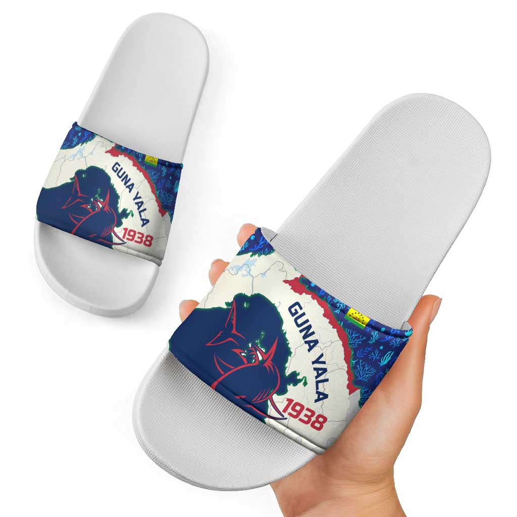 Indigenous Regions of Panama Guna Yala Slide Sandals with Regional Map Lobster Graphic and Coral Pattern 1938 TS04