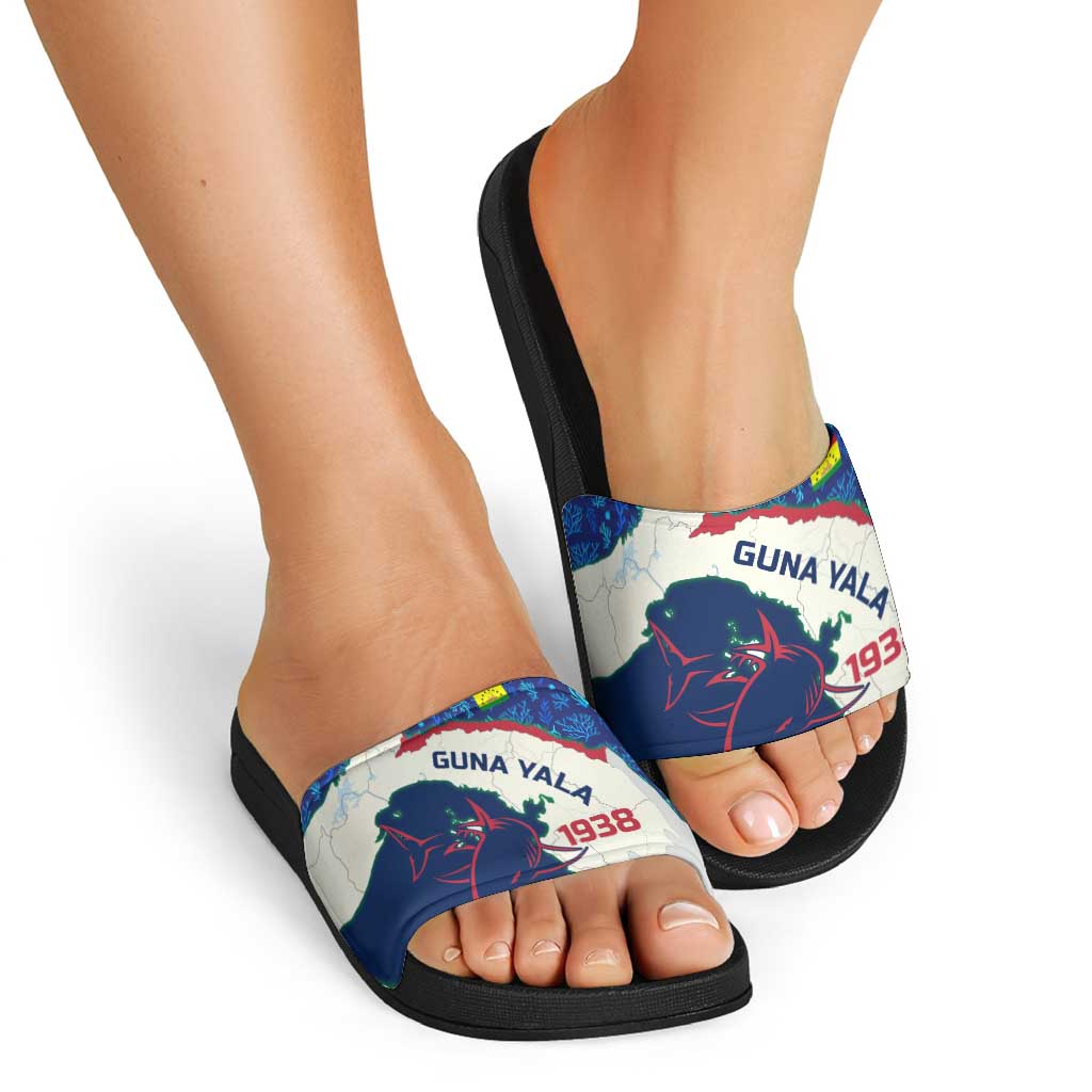 Indigenous Regions of Panama Guna Yala Slide Sandals with Regional Map Lobster Graphic and Coral Pattern 1938 TS04