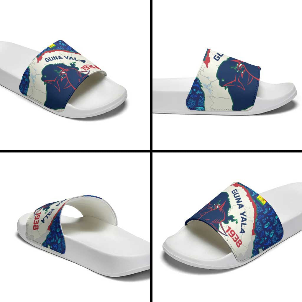 Indigenous Regions of Panama Guna Yala Slide Sandals with Regional Map Lobster Graphic and Coral Pattern 1938 TS04