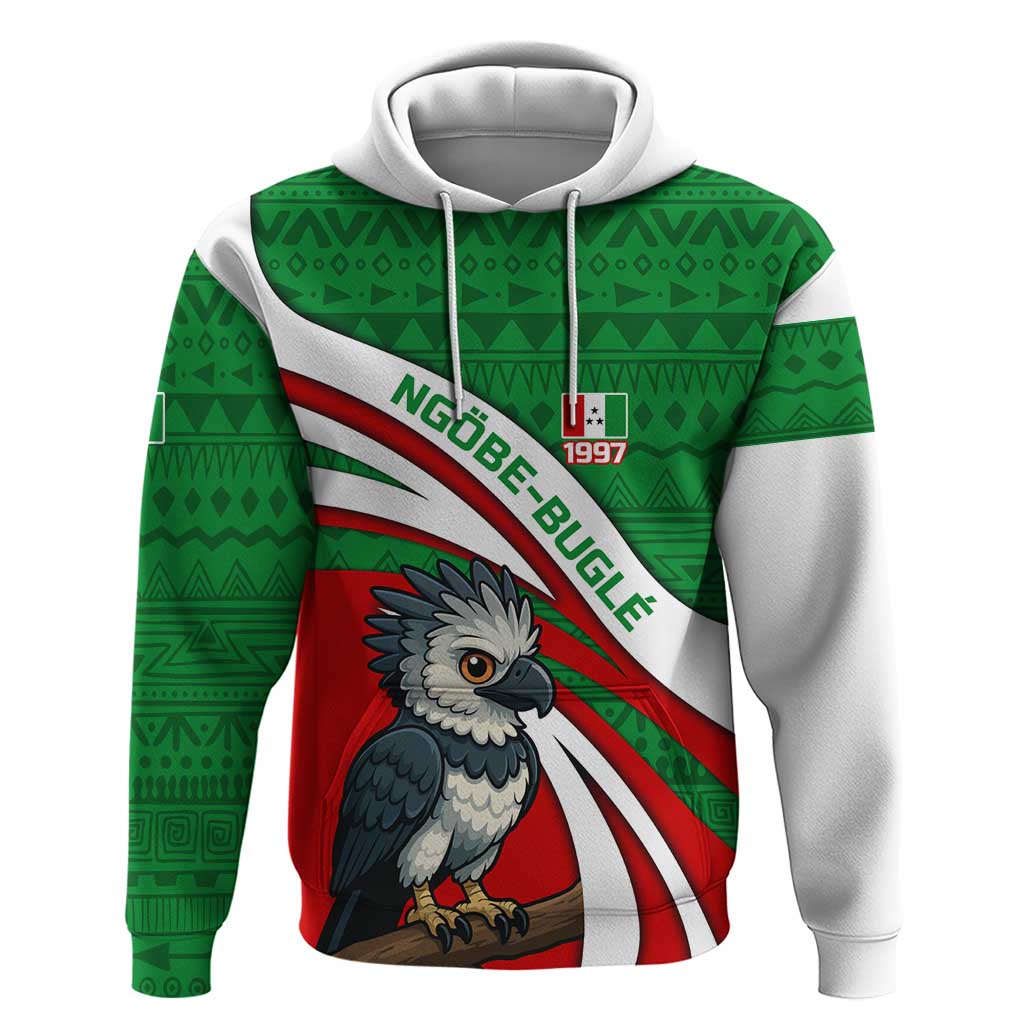 Indigenous Regions of Panama Ngabe-Bugle Hoodie with Harpy Eagle Graphic and Green Red Tribal Pattern 1997 TS04