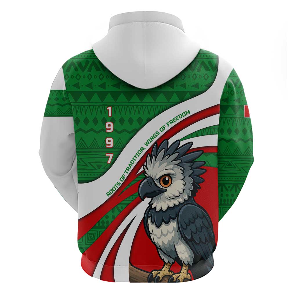 Indigenous Regions of Panama Ngabe-Bugle Hoodie with Harpy Eagle Graphic and Green Red Tribal Pattern 1997 TS04